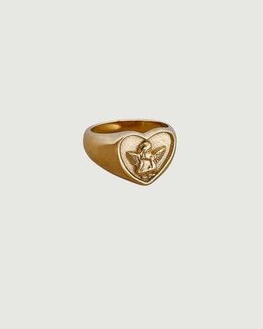 CUPID ANGEL HEART SIGNET RING 18K GOLD PVD PLATED - STUDIO JO STORE